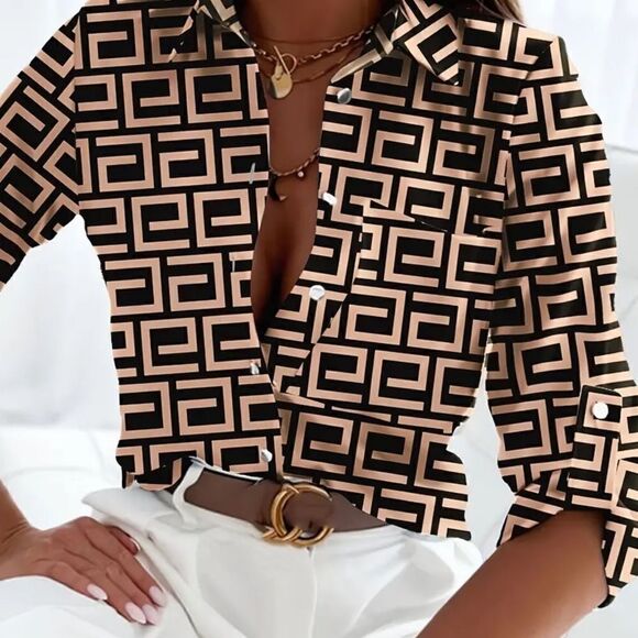 Geometric Print Long Sleeve Blouse XL (12) - Picture 1 of 4